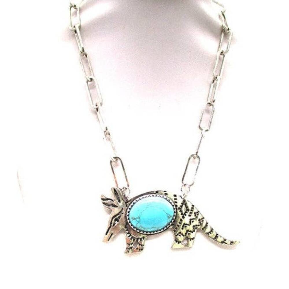 Western Armadillo Chain Necklace | Novelty Boho Southwest Statement Necklace
